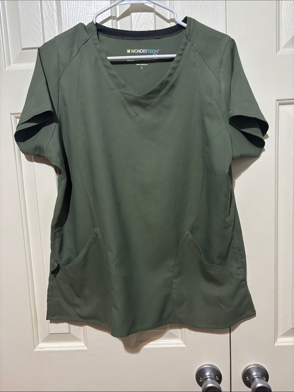 Women’s Olive Green V-Neck Short Sleeve Scrub Top